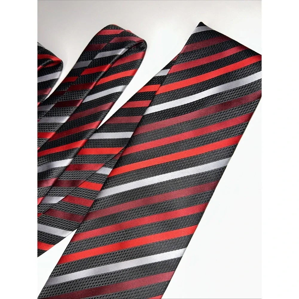 Tie Necktie Stripes Red Crimson Black‎ 3.25 W Handmade Stafford Essentials Men's